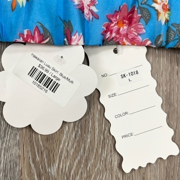 Nwt Day & Night Hawaiian Luau blue multi pleated elastic waist skirt size large. - Picture 5 of 8